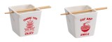 Cumpara ieftin Set 2 boluri mancare chinezeasca dolomit alb rosu, betisoare bambus 12,5 x 12,5 x 13 cm