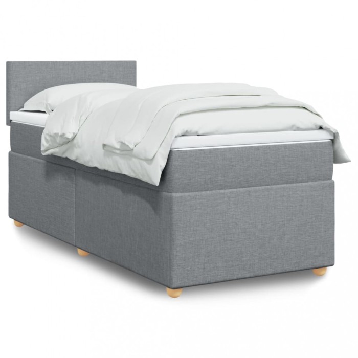 vidaXL Pat box spring cu saltea, gri deschis, 90x190 cm, textil 3286528