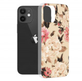 Techsuit - Marble Series - iPhone 12, cu flori roz