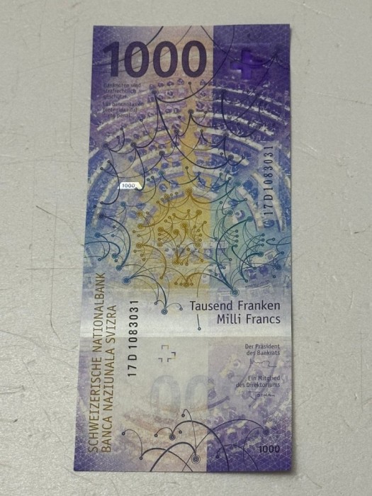 BANCNOTA 1000 FRANCI ELVETIENI - Noua - Nu Euro, Dolari sau Lei - F. Rara !