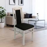 Scaun de living si bucatarie, SB Tim, din lemn masiv fag, tapiterie stofa, lacuit, 120 kg, 96x43x40 cm, Alb Negru