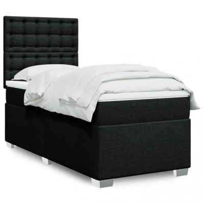 vidaXL Pat box spring cu saltea, negru, 90x190 cm, textil 3292659 foto