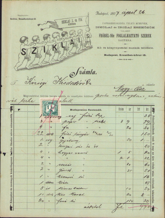 HST A1129 Factură rechizite 1897 pentru școala din Tomnatic Timiș Banat