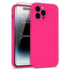 Husa silicon antisoc cu microfibra in interior pentru Iphone 14 Pro Max Roz Neon