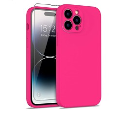 Husa silicon antisoc cu microfibra in interior pentru Iphone 14 Pro Max Roz Neon