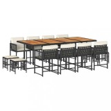 Set mobilier de gradina cu perne, 13 piese, negru, poliratan