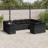 vidaXL Set canapele de grădină cu perne, 10 piese, negru, poliratan