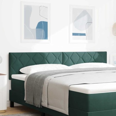 vidaXL Tăblie cap Pe perete Geometric Verde &amp;icirc;nchis 180 cm Catifea 42007277 foto