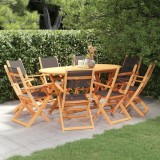 Set mobilă exterior 9 piese negru lemn masiv eucalipt/textilenă