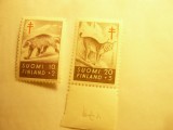 2 Timbre Finlanda 1957 Fauna , sarniera