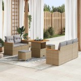 Set Canapea Grădină vidaXL 8 piese cu perne Bej poli ratan Acacia
