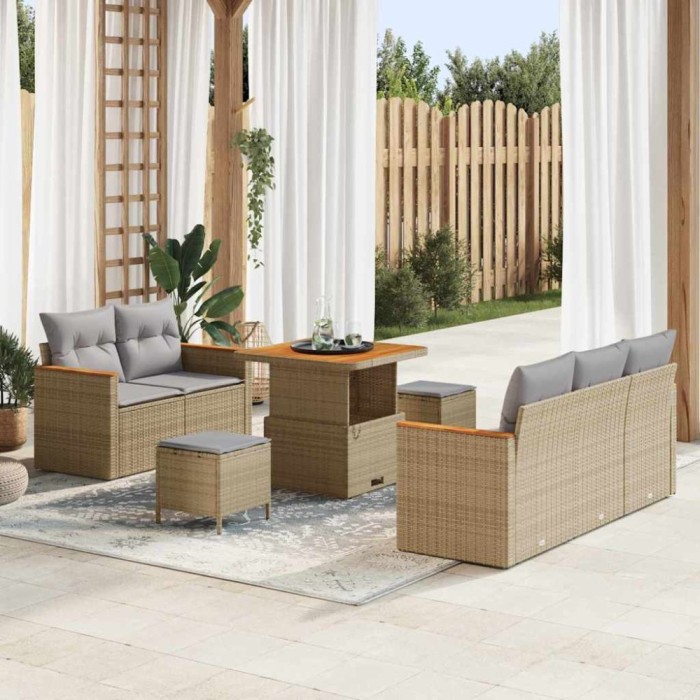 vidaXL Set de canapele pentru grădină cu pernă 8 pcs Bej Rattan poli