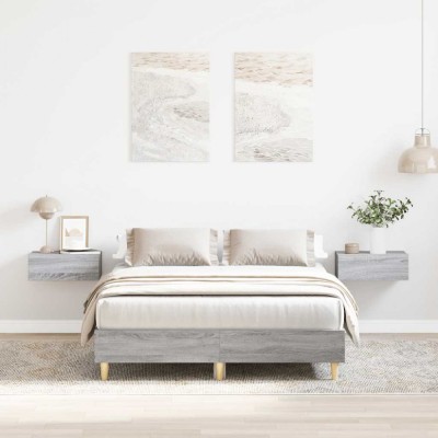 vidaXL Cadru de pat fără saltea Gri Sonoma 135x190 cm lemn prelucrat foto