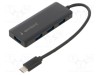 Hub USB GEMBIRD USB A x4, USB C 3.1, 0.15m, Negru