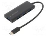 Hub USB GEMBIRD USB A x4, USB C 3.1, 0.15m, Negru
