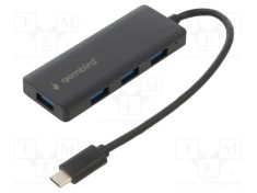 Hub USB GEMBIRD USB A x4, USB C 3.1, 0.15m, Negru