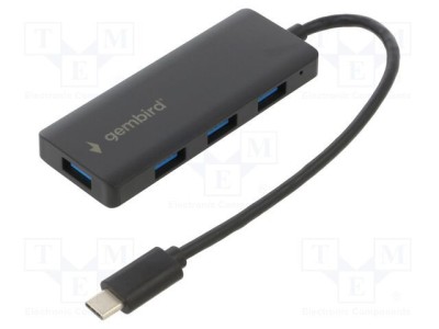 Hub USB GEMBIRD USB A x4, USB C 3.1, 0.15m, Negru foto
