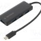 Hub USB GEMBIRD USB A x4, USB C 3.1, 0.15m, Negru
