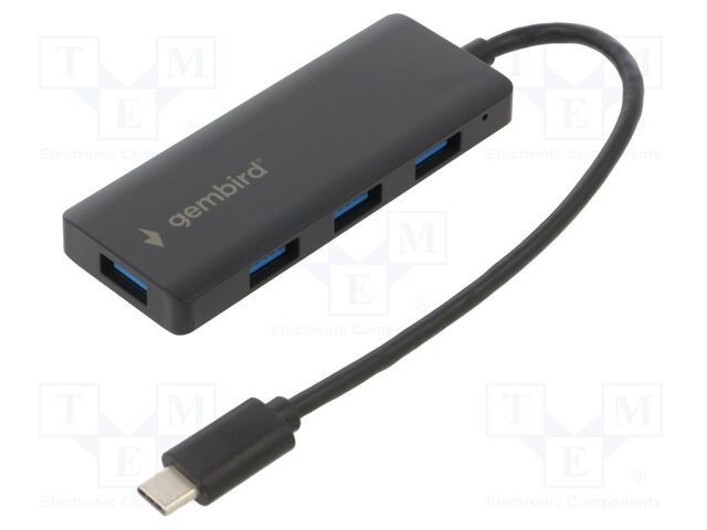 Hub USB GEMBIRD USB A x4, USB C 3.1, 0.15m, Negru