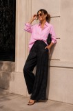 Pantaloni dama negri drepti cu elastic si nasturi laterali