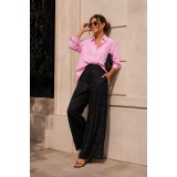 Pantaloni dama negri drepti cu elastic si nasturi laterali
