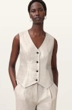 AllSaints vestă de in AVERIE culoarea argintiu, un singur r&acirc;nd de nasturi, W068QC