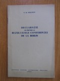 V. M. Molotov - Declaratie cu privire la rezultatele conferintei de la Berlin