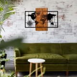 Cumpara ieftin Accesoriu decorativ de perete din lemn si metal Harta cu busola Nuc 58x85 cm