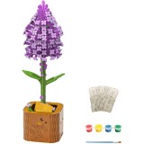 Set creativ DIY floare decorativa din lemn pentru asamblare si pictura, 162 piese, Liliac, +6y