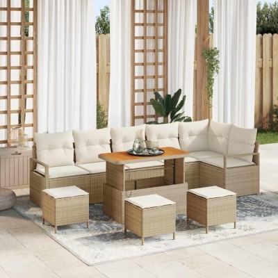 vidaXL Set de canapele pentru grădină cu pernă 10 pcs Bej și crem 3364501 foto
