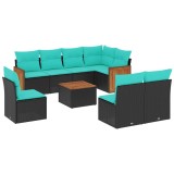 Cumpara ieftin Set canapele de gradina cu 9 piese si perne, poliratan negru
