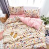 Lenjerie de pat matrimonial cu husa elastic pat si 4 fete perna patrata, Adalia, bumbac mercerizat, multicolor