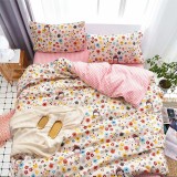 Cumpara ieftin Lenjerie de pat pentru o persoana cu husa elastic pat si 2 fete perna dreptunghiulara, Adalia, bumbac mercerizat, multicolor