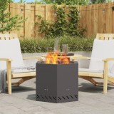 Vatră Foc Fără Fum vidaXL, Oțel, Negru, Hexagonal 58x58x51cm, Exterior, Lemne, Design Modern, Portabilă