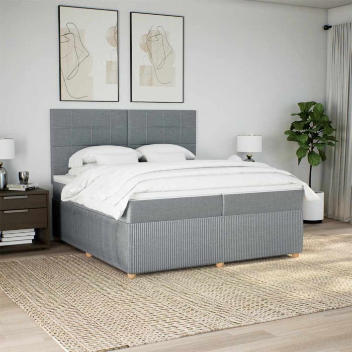 vidaXL Pat box spring cu saltea, gri deschis, 200x200 cm, textil 3294463