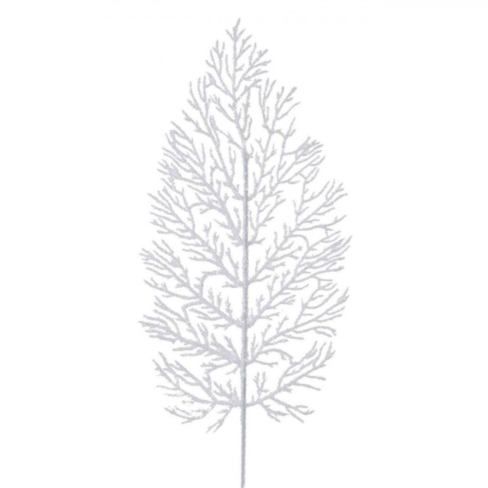 Crenguță Decorativă Crăciun, Ferigă Albă, Glitter Argintiu, 71 cm