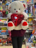 Urs de Plus Alb cu Inima Love, 60 cm, Puf Antialergic, Baieti/Fete/Copii, 0-12 Ani, Cadou Ideal