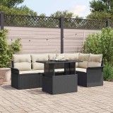 Set de mobilă de grădină 6 piese cu perne, din rattan negru