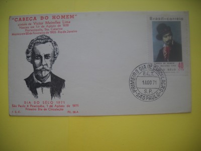 HOPCT PLIC S FDC NR 860 CABECA DE HOMEM-VICTOR MEIRELLES LIMA-PICTURA- 1971 BRAZILIA -NECIRCULAT foto