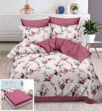 Lenjerie Pat Bumbac 6 Piese Cu Elastic 180x200 Imprimeu Roz. Compatibila si 160x200, 200x200, 140x200, 90x200