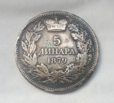 Serbia - 5 Dinari 1879 foto