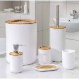 Cumpara ieftin Set Elegant pentru baie format din 6 piese, ABS + lemn, culoare alb/maro