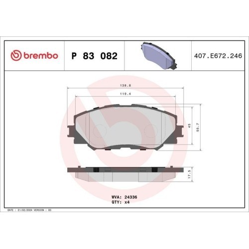 Placute frana Lexus Hs (Anf10) 07.09-01.18; Subaru Trezia 11.10-; Toyota Auris ( E15) 10.06-09.12, Corolla Saloon ( E18 Zre1) 06.13-02.21, Corolla Se
