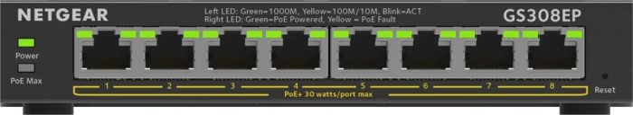 NETGEAR 8-Port Gigabit Ethernet PoE+ Plus Switch (GS308EP) Gestionate L2/L3 Gigabit Ethernet (10/100/1000) Power over Ethernet (PoE) Suport Negru