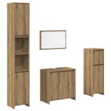 Cumpara ieftin Set mobilier de baie, 4 piese, stejar artizanal, lemn prelucrat