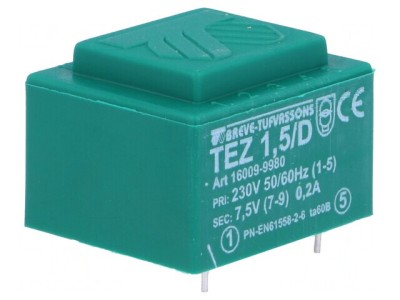 Transformator &amp;Icirc;ncapsulat 1,5VA 230V 7,5V 200mA PCB foto