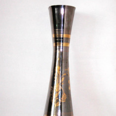 Vaza mare bronz - 30 cm, argintata si aurita, gravata manual - decor floral