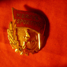 Insigna - Merite Sportive , metal si email , h= 2,5cm