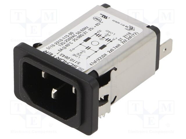 Conector alimentare AC SCHURTER soclu tată C14 6A 250V pentru montare pe panou