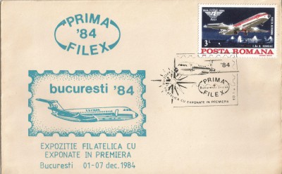 Rom&amp;acirc;nia, Expoziţia filatelică Prima Filex, plic, Bucureşti, 1984 foto